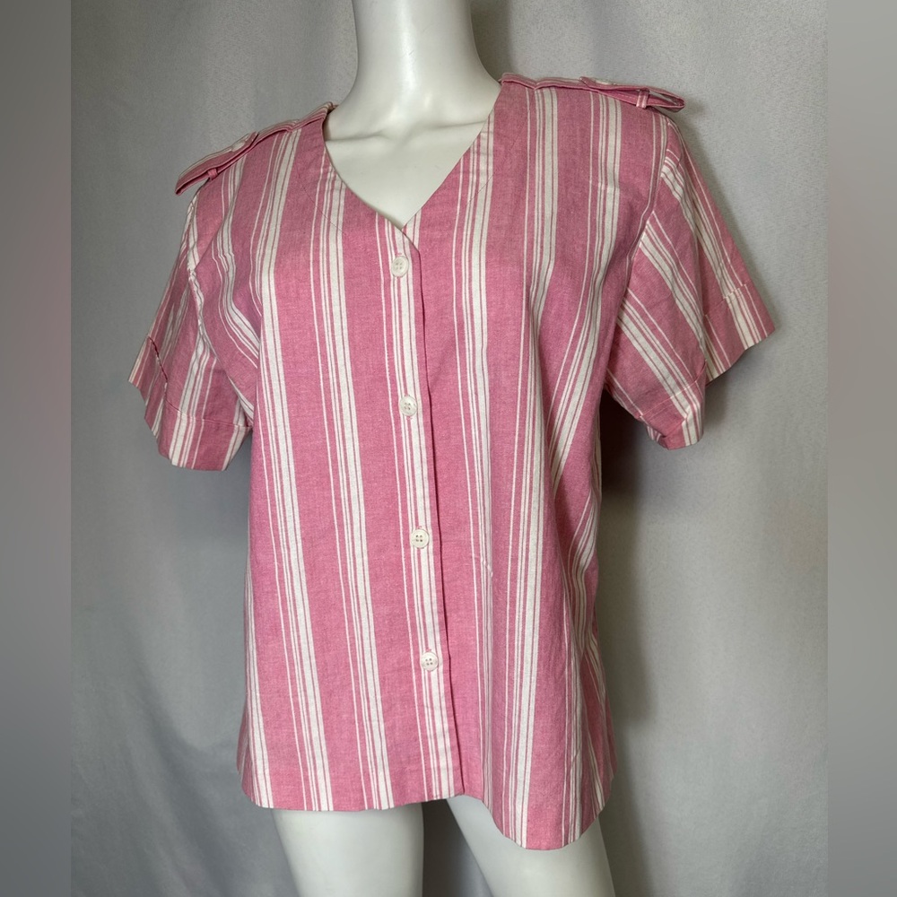 VINTAGE PETRINA BRAND SIZE 10 BUTTON DOWN SHIRT Pink & White Striped Short